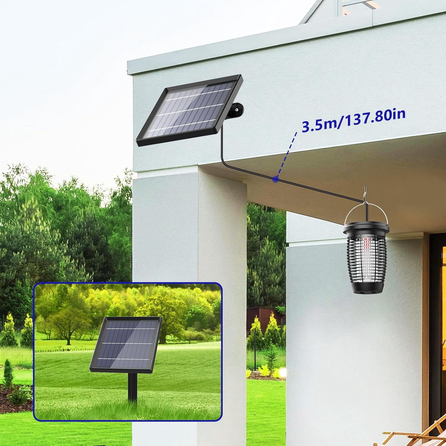 Bug Zapper Soalr for Outdoor, 4500V Mosquito Killer Lamp with Ground Pole Type-C Rechargeable Insect Zapper for Patio, Porch, Camping