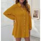 thumbnail image 3 of Vestido De Manga Larga Para Mujer, Vestido Camisero De Un Solo Pecho, Tiro Medio, Cintura Regular, Empalme De Poliéster, Color Puro Para El Trabajo ANGGREK Amarillo S, 3 of 6