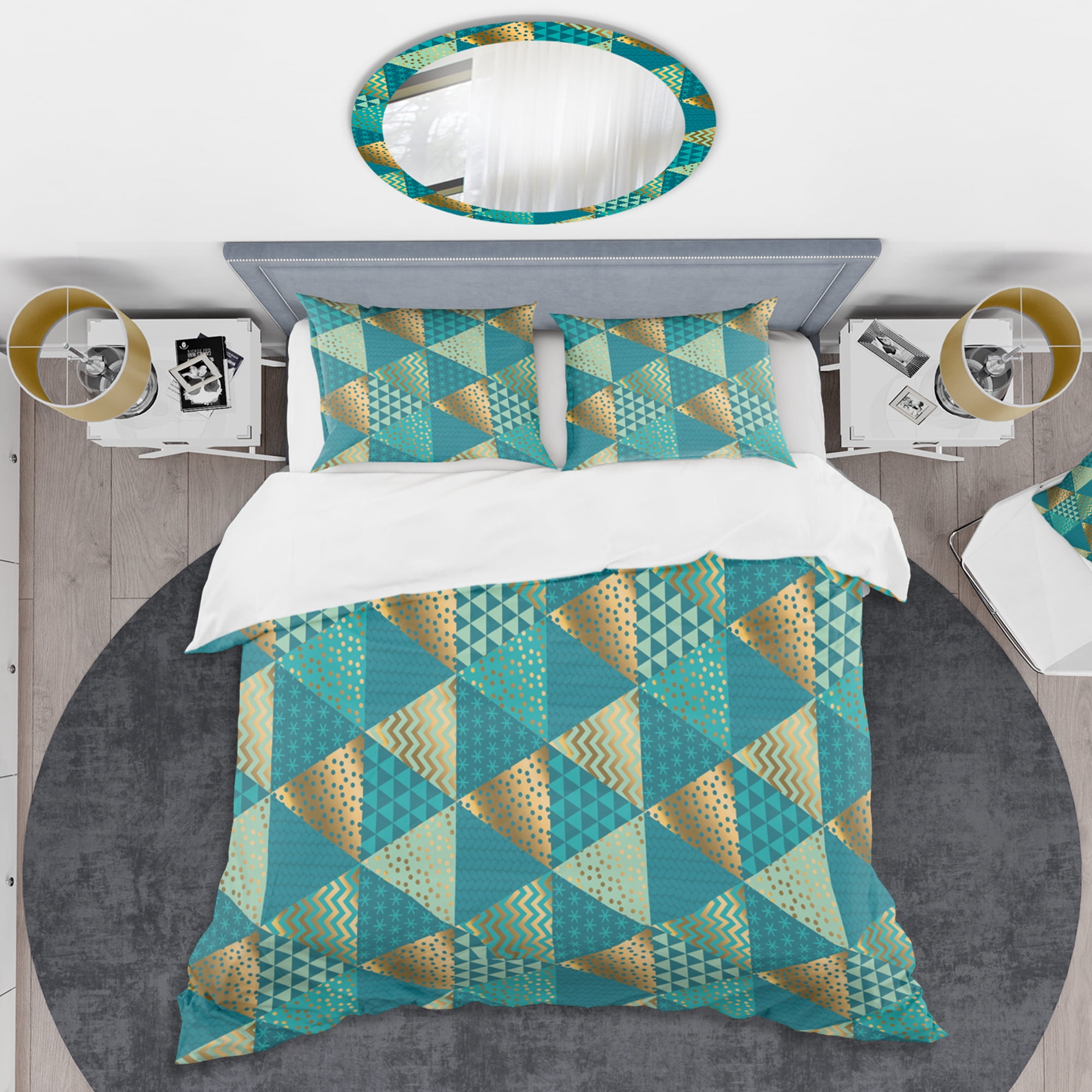 Designart 'Gold and Blue Dynamics I' Mid-Century Modern Duvet Cover Set