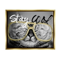 Stupell Industries Stay Cool Cat Glasses Graphic Art Metallic Gold Floating Framed Canvas Print Wall Art, Design by Sundance Group