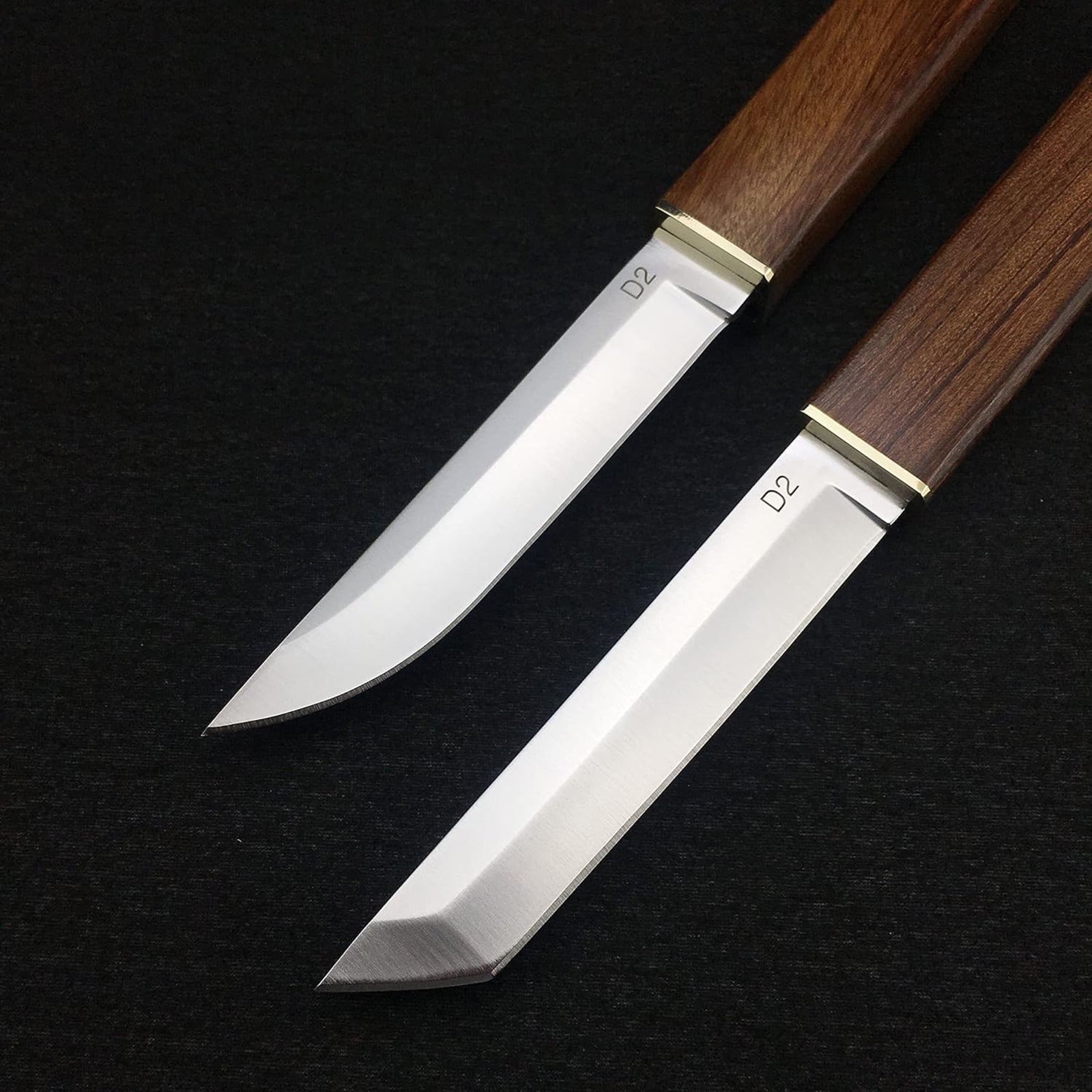 2 Pcs D2 Steel Blade Samurai Sword, Wooden Handle, Multifunctional Fruit Knife, Small Chef Knife,  Camping Sharp Fixed Knife