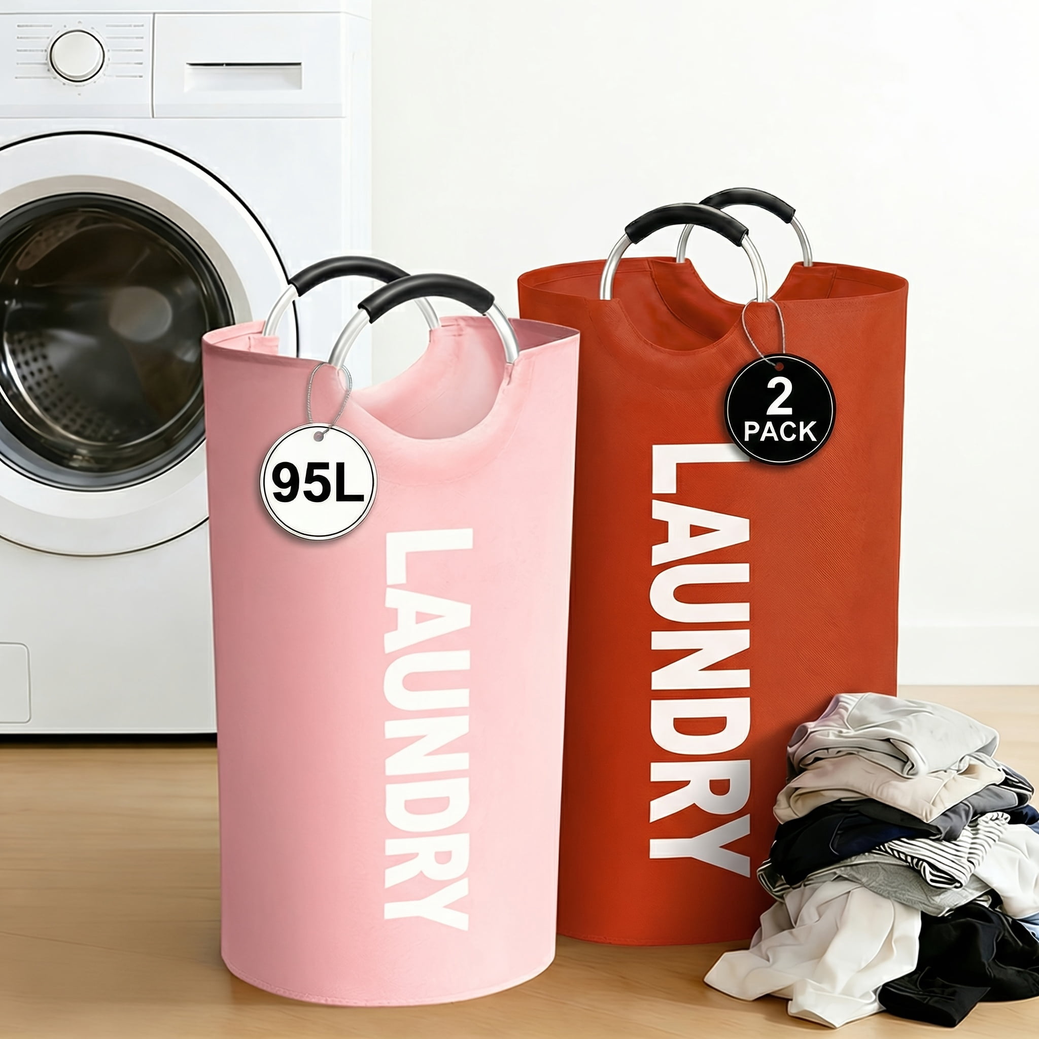 90L Laundry Basket, 2pcs Large Laundry Basket Foldable, Elevated, High Quality With Half Ring Handle Design