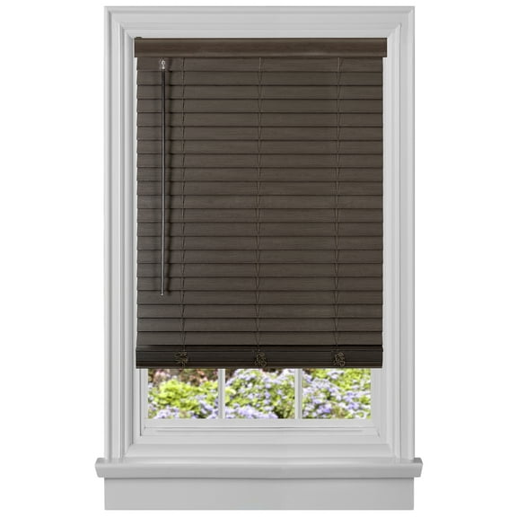 PowerSellerUSA Cordless Window Blinds, Privacy & Room Darkening 2" Slats Faux Wood Mini Blind, Anti-UV Window Treatment, Mahogany Plantation Blind, 33" Width x 64" Length, (Fits windows 23" - 74")