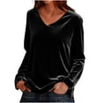 thumbnail image 2 of Velvet Shirt Women Long Sleeve Casual V Neck Tops Trendy Drop Shoulder Holiday Party Blouses Loose Fitted Solid Tunic Tshirts Winter Fashion Outfits, 2 of 6