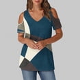 thumbnail image 1 of Soki Womens Tops Color Blocked Printed Short Sleeved V-Neck Off Shoulder Fashionable Summer Clothes, 1 of 6