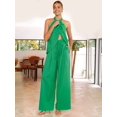 thumbnail image 4 of Women'S 2 Piece Outfits 2025 Summer Casual Sleeveless Mock Neck Crop Tops Wide Leg Pants Set Green M, 4 of 7