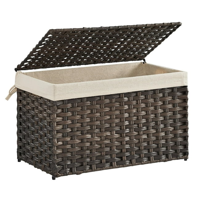 Cesta de Almacenamiento, Cesta de Lavandería de 65 L con Tapa, Bolsas de Tela Extraíbles y Asas, Plegable, para Lavadería, Dormitorio, Mantas, Ropa, Sala de Estar, Marrón