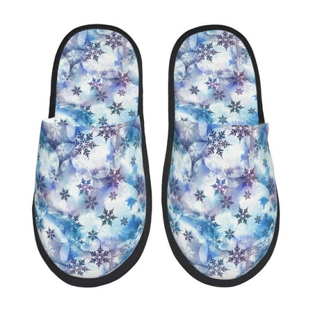 Balery Icy Blue Snowflakes Slient Indoor Furry Fleece Comfort House Shoes Soft Non-Slip Home Shoes Cotton slippers House Slippers-- Medium