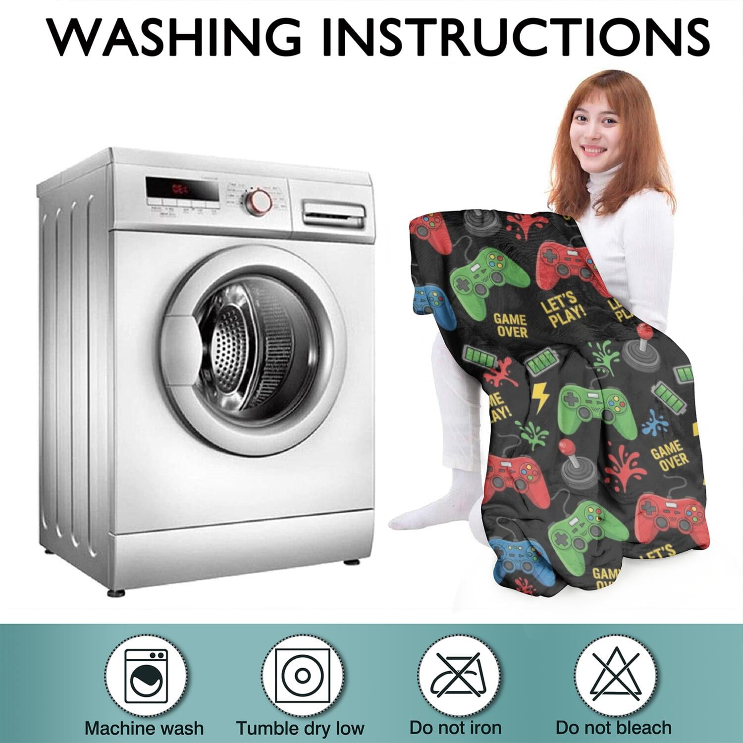 Wearable Oversized Blanket,Green Red Controllers Games Icons Black Pattern Wearable Blanket Hoodie for Adults,Cozy Hooded Blankets with Super Pockets,Super Warm Fuzzy Pullover for Women & Men