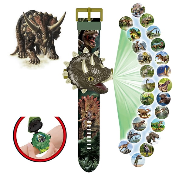 BKER Cartoon Watch Dinosaur Projection Children's Watch 3D Dinosaur Electronic Watches For Kids Gift Electronic Toy Watches Green