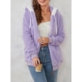 thumbnail image 2 of Women’s Winter Fuzzy Hood Coat, Long Sleeve Front Zipper Fleece Outwear Loose Warm Jackets, S-5XL, 2 of 9
