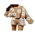 thumbnail image 4 of Womens 2 Piece Crochet Knit Sets Long Sleeve Off Shoulder Floral Sweater Tops + Zip Up Shorts Spring Fall Outfit, 4 of 6