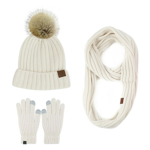 COM1950s Hat And Gloves, Gloves For Winter, European And Winter Knitted Warm Gloves Hats Scarves Three Piece Set With Thick Velvet And Hat, Warm Winter Gloves, Hats And Gloves