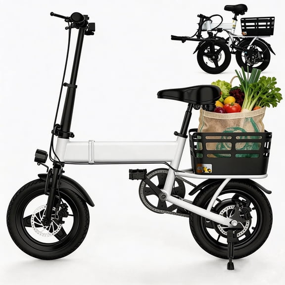 OwnGold Folding Electric Bicycle for Adults,500W Peak Motor,12Ah Battery 35 Miles,20 MPH,14" Wheels,with Basket,UL2849