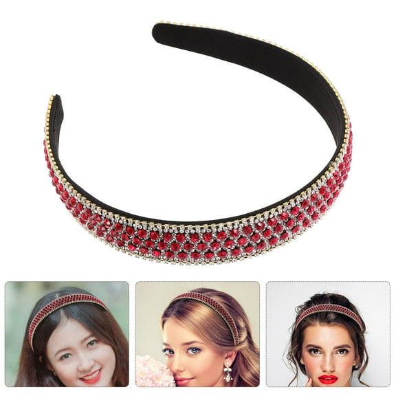 WHAMVOX  Rhinestone Headband School Girls Headbands Hair Accessories Miss Women's Red