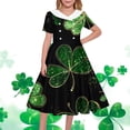 thumbnail image 2 of Girl Dresses St. Patrick's Day Casual A Line Sundress Green Graphic Short Sleeve Princess Dress with Buttons Size 5-14, 2 of 7