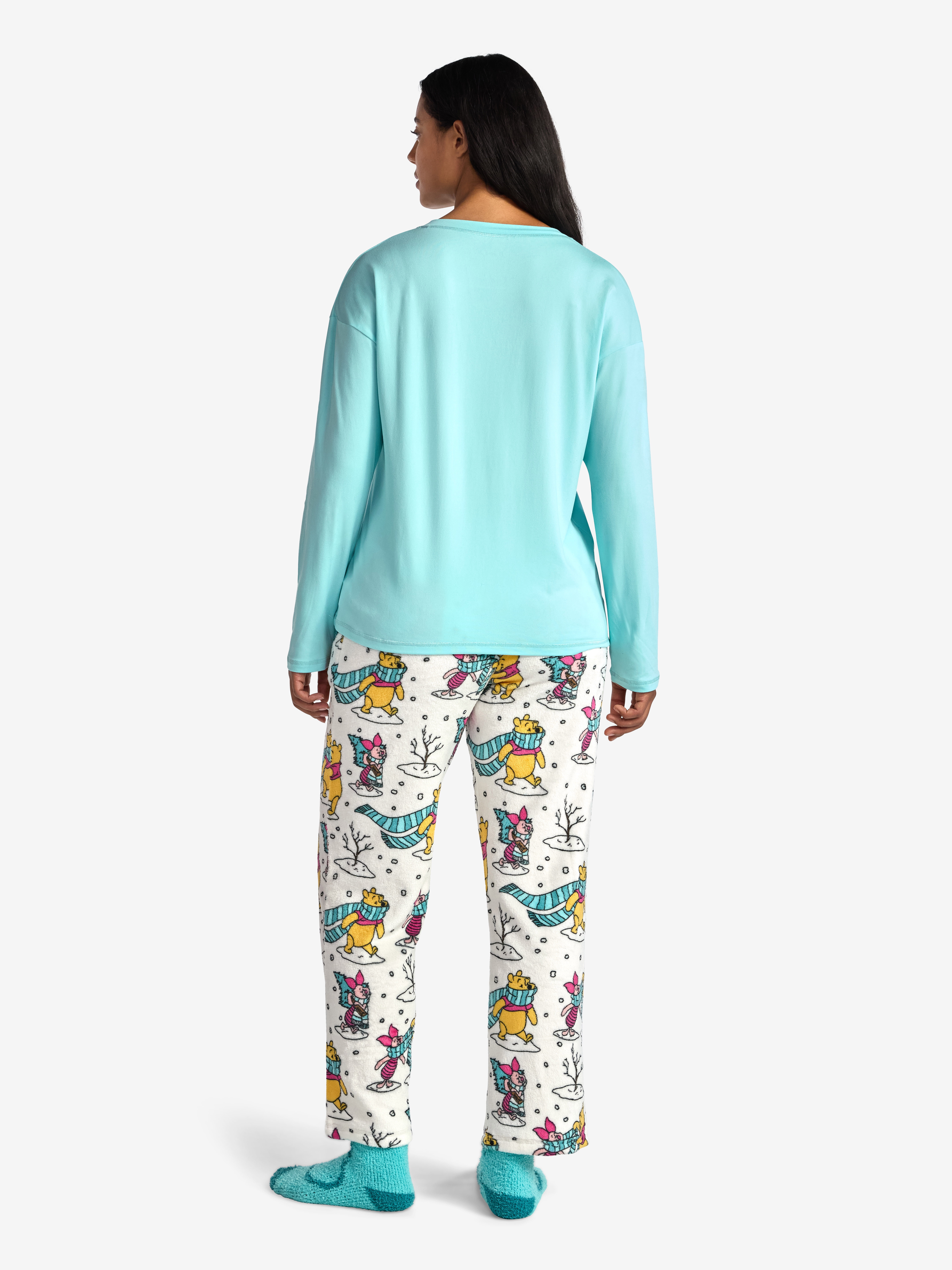 Winnie the Pooh Women's and Women’s Plus Top, Pants and Socks Holiday Sleep Gift Set, 3-Piece, Sizes XS-3X
