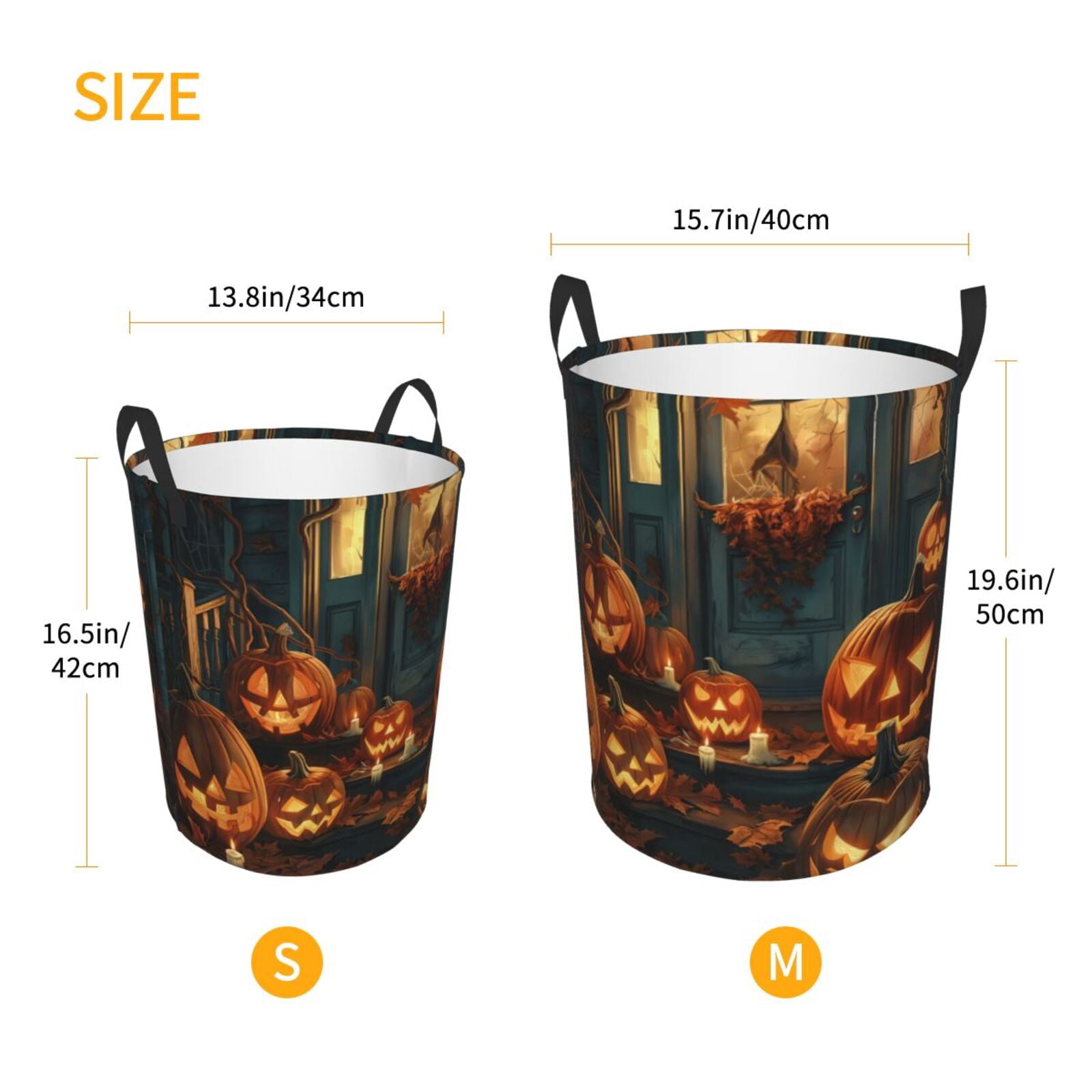 Large Laundry Basket with Handles - Halloween Vintage Glowing Pumpkin Kids Baby Dirty Clothes Laundry Hamper for Bedroom Aesthetic
