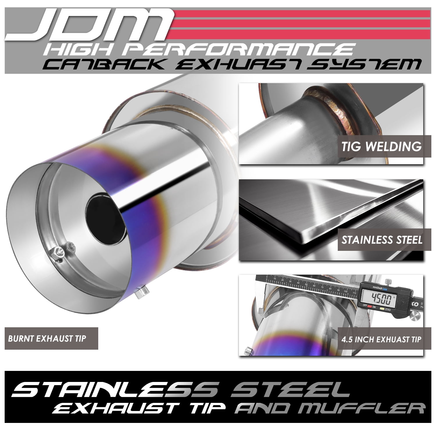 DNA Motoring For 1992-2000 Honda Civic 2DR 4DR 4.5" Muffler Burnt Tip Catback Exhaust System