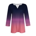 thumbnail image 4 of Pink Womens Tops 3/4 Sleeve Tops for Women Summer Notched V Neck Plain T Shirts Casual Cute Three Quarter Length Blouses Shirts for Women, 4 of 5