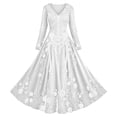 thumbnail image 2 of Xijirk Women V Neck Long Sleeve A Line Maxi Dress with Full Skeleton Rose and Spider Web Print for Halloween Goth Costume Medieval Party Evening Wear, 2 of 3