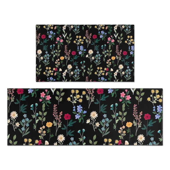 Pioneer Flower Floral Print Pattern Kitchen Rugs Sets Of 2,Anti Fatigue Kitchen Mat Rugs Non Slip Washable,Decorative Kitchen Floor Mats for Kitchen,Sink,Laundry,17"x30" 17"x47"