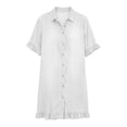 thumbnail image 4 of Womens Dresses Summer Women's Casual Ruffle Denim Shirt Dress Turn Down Collar Short Sleeve Summer Flowy Midi Length Belted Style Solid Mini White XXL, 4 of 4