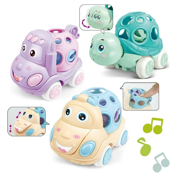 Baby Car Toys for 6 to 12 Months, Soft Rubber Push and Go Trucks for Infant Toddler ,Rattle Roll Mini Car Friction Powered Truck Toy,1st Birthday Gift for 1 2 3 Years Old Boys Girls
