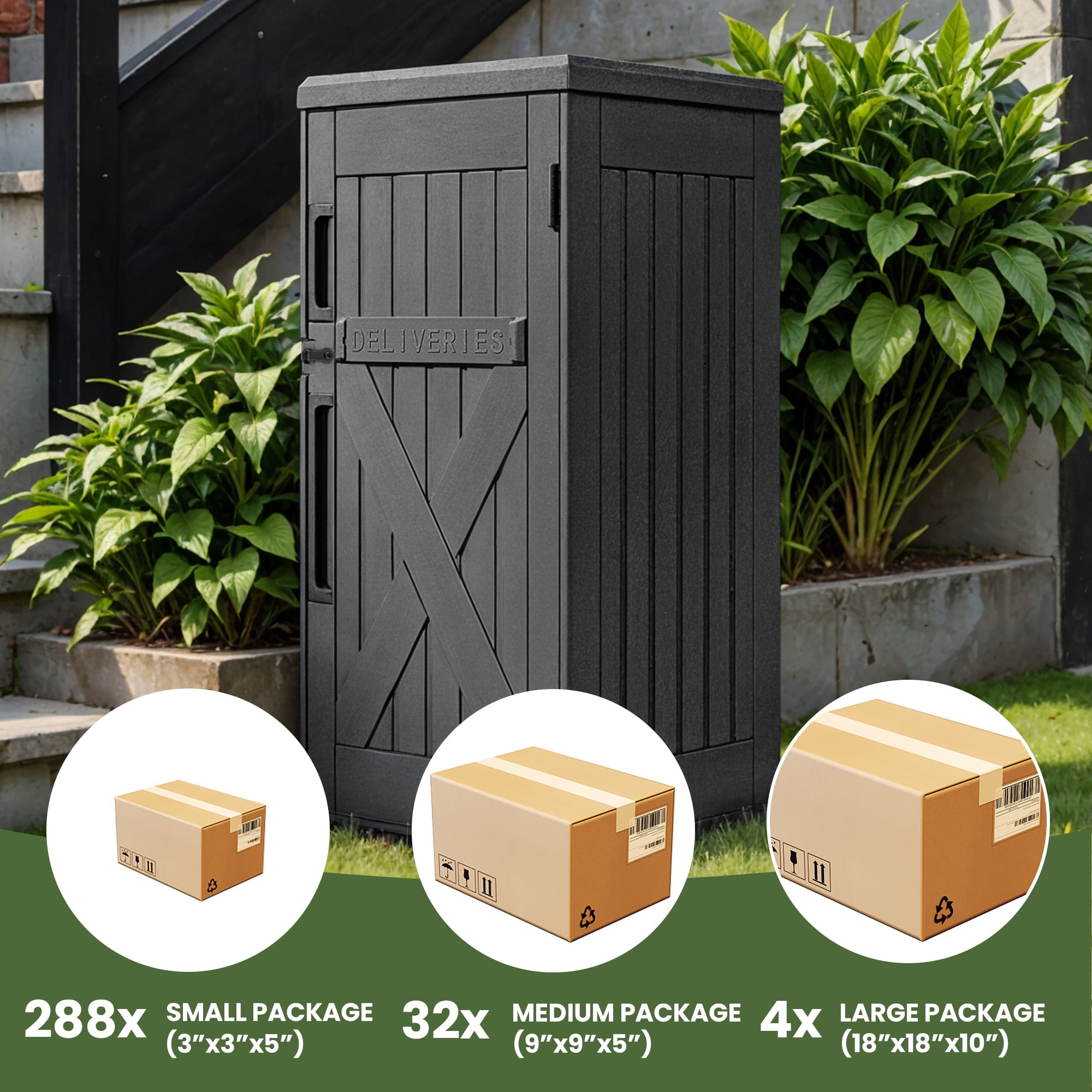 Uforic 60 Gallon Lockable Package Delivery Box, Double Wall Waterproof Resin Outdoor Parcel Storage Box for Porch Curbside Yard, Dark Gray