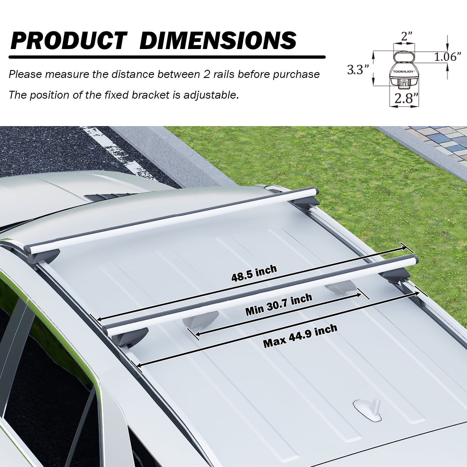 COWVIE 48'' Roof Rack Cross Bars, Adjustable Aluminum Cargo Bars Fits Most Existing Raised Side Rails with Gap