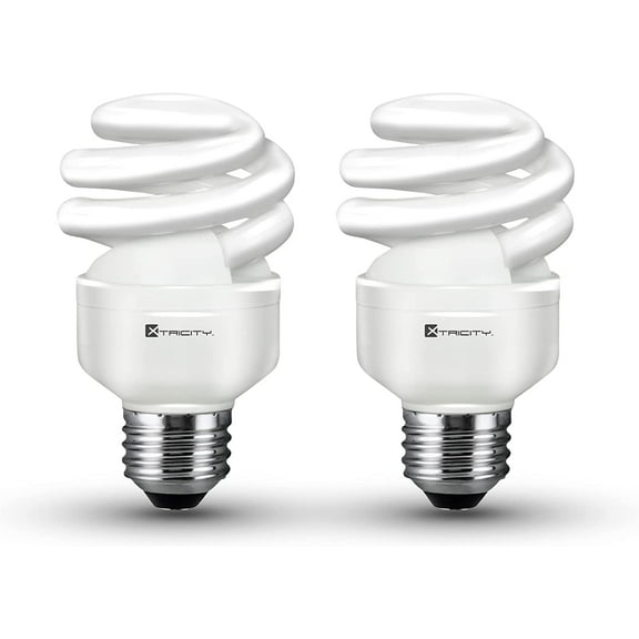 Xtricity Compact Fluorescent Light Bulb T2 Spiral CFL, E26 Base, 5000k Daylight, 9W, 2 Pack