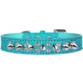 thumbnail image 1 of Double Crystal And Spike Croc Dog Collar Turquoise Size 18, 1 of 1