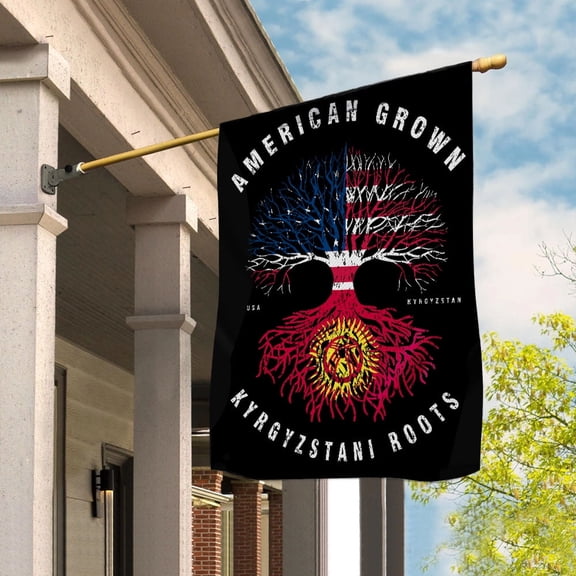 American Grown Kyrgyzstani Roots House Flag, Double-Sided Outdoor Yard Decor 29.5 x 39.5 Inch