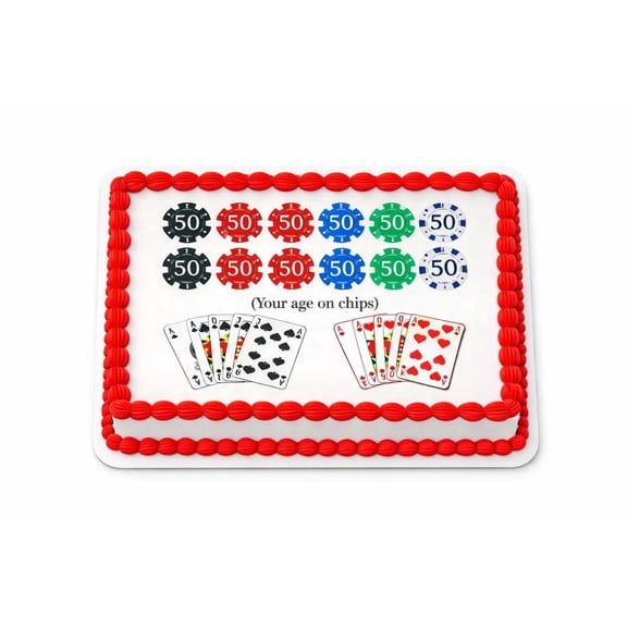 SugarMeLicious Personalized Poker Chips Edible Cake Topper, Casino Birthday Cake Decoration, Las Vegas Party Dessert Image, 1/4 Sheet Frosting Sheet