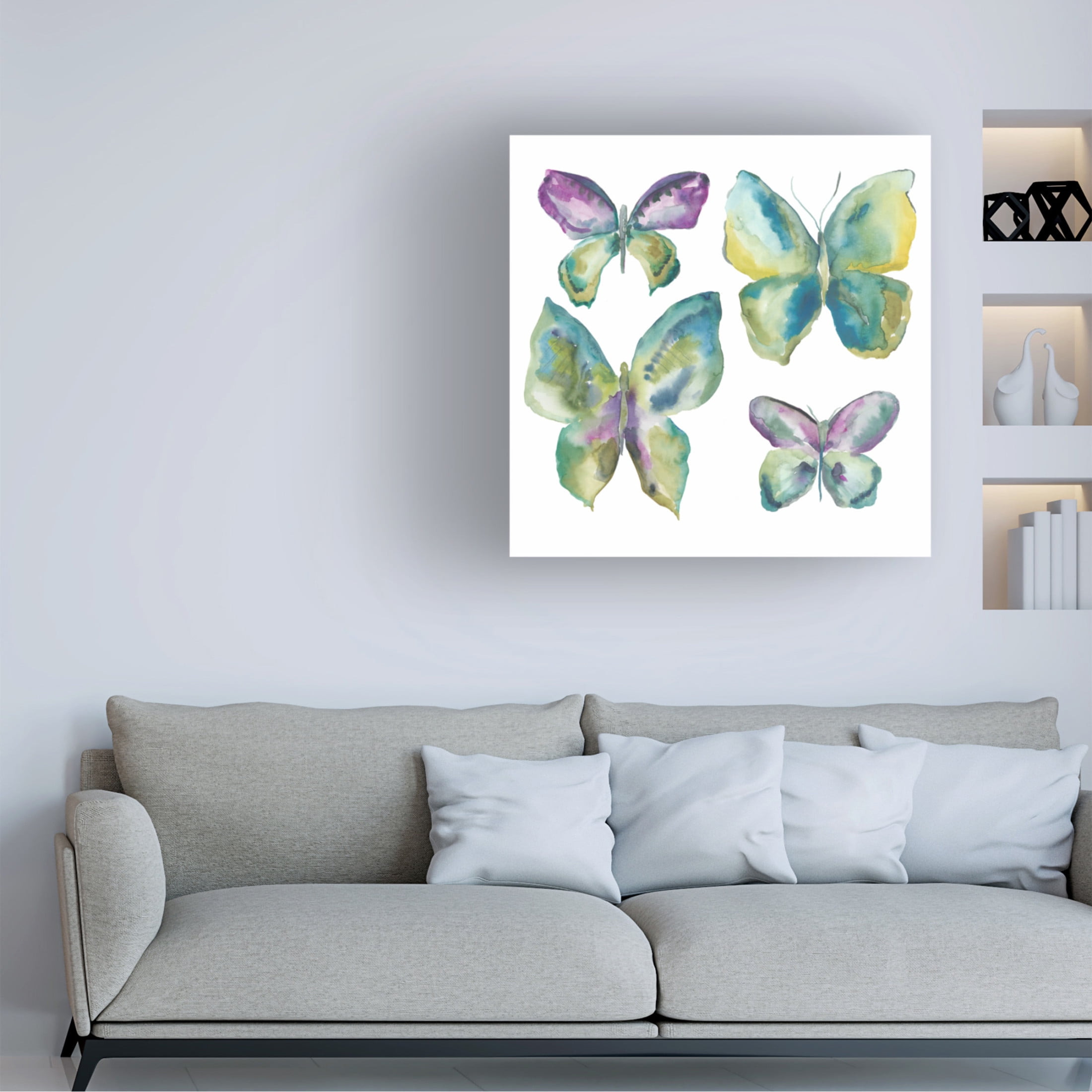 Canvas Wall Art - Chariklia Zarris 'Jeweled Butterflies I' Wall Art for Living Room, Bedroom, or Office Décor by Trademark Fine Art - 18 x 18 Inches