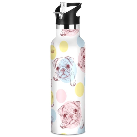 ALAZA Polka Dot Bulldogs Pattern Stainless Steel Water Bottle Vacuum Insulated Leak-Proof Tumbler with Straw Handle 20oz