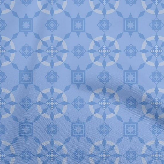 oneOone Cotton Poplin Light Blue Fabric Geometric Sewing Material Print Fabric By The Yard 42 Inch Wide