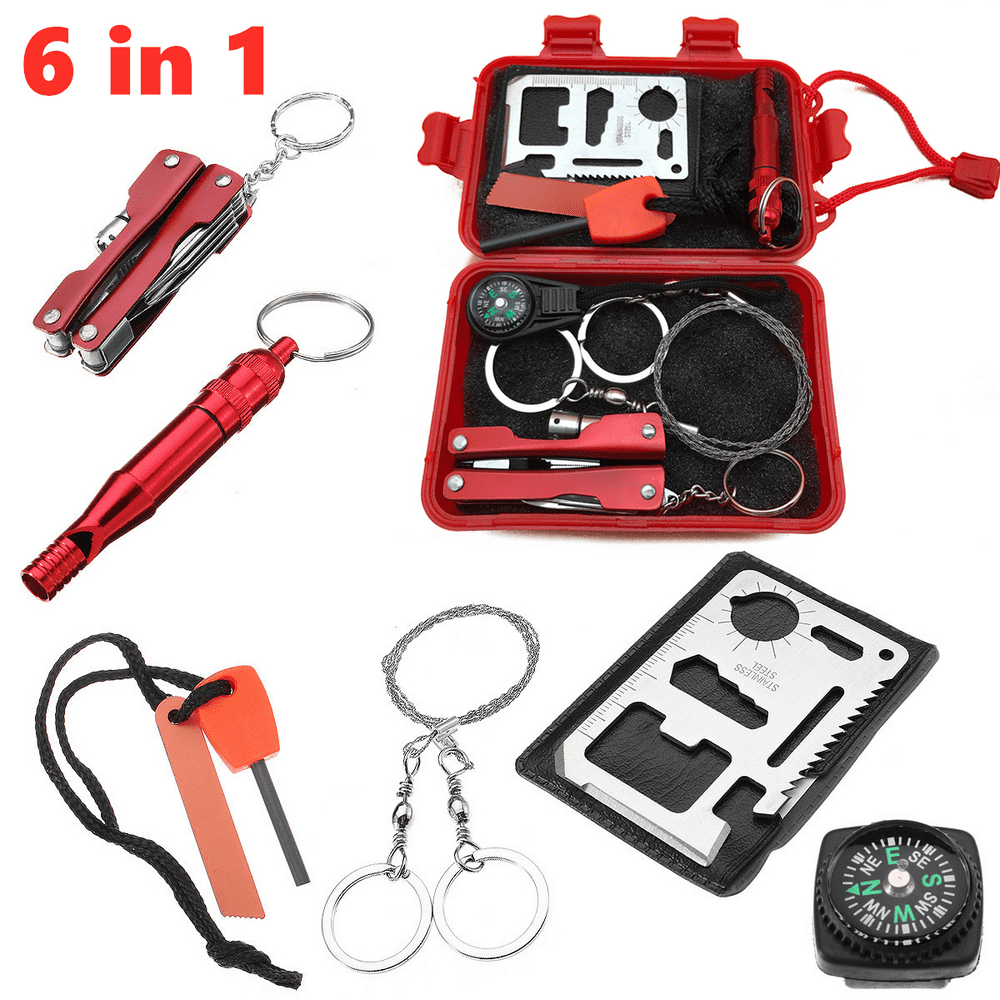6 in 1 SOS Outdoor Survival Kit MultiPurpose Emergency Equipment