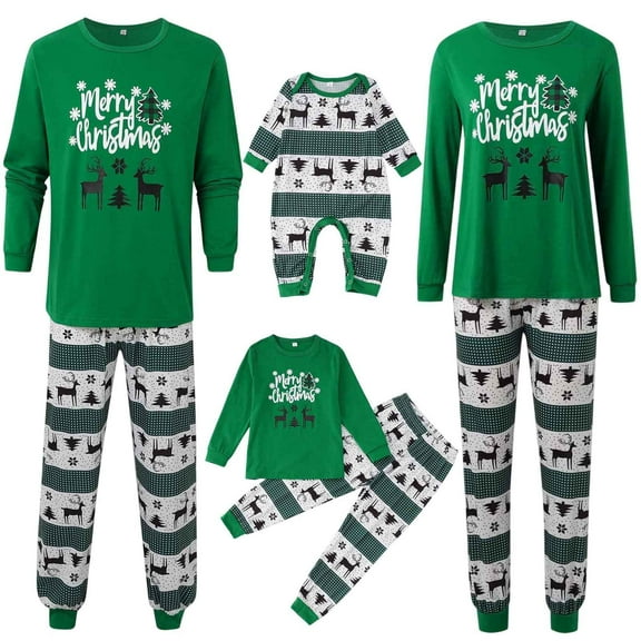 Gyexs Matching Christmas Pajamas for Family, Merry Christmas Letter Prints, Mommy and Me Pajamas (Baby, Green, 12 Months)