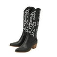 thumbnail image 4 of Cowboy Cowgirl Boots for Women Wide Calf Western Pointed Toe Chunky Heel Embroidered Black Mid Calf Boot, 4 of 9