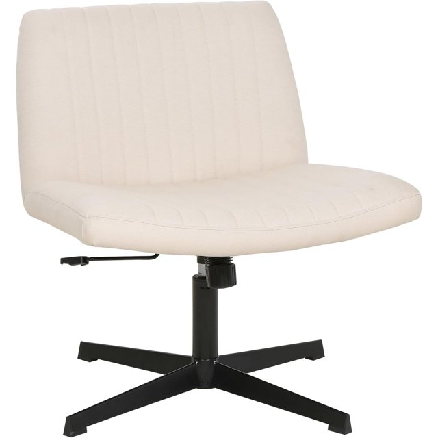 Chaise de Bureau, Chaise à Pieds Croisés Sans Roues Pivotante pour Hommes, Femmes (Biege)