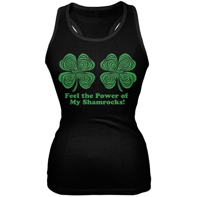 St. Patricks Day - Hypnotic Shamrocks Feel the Power Black Juniors Tank Top