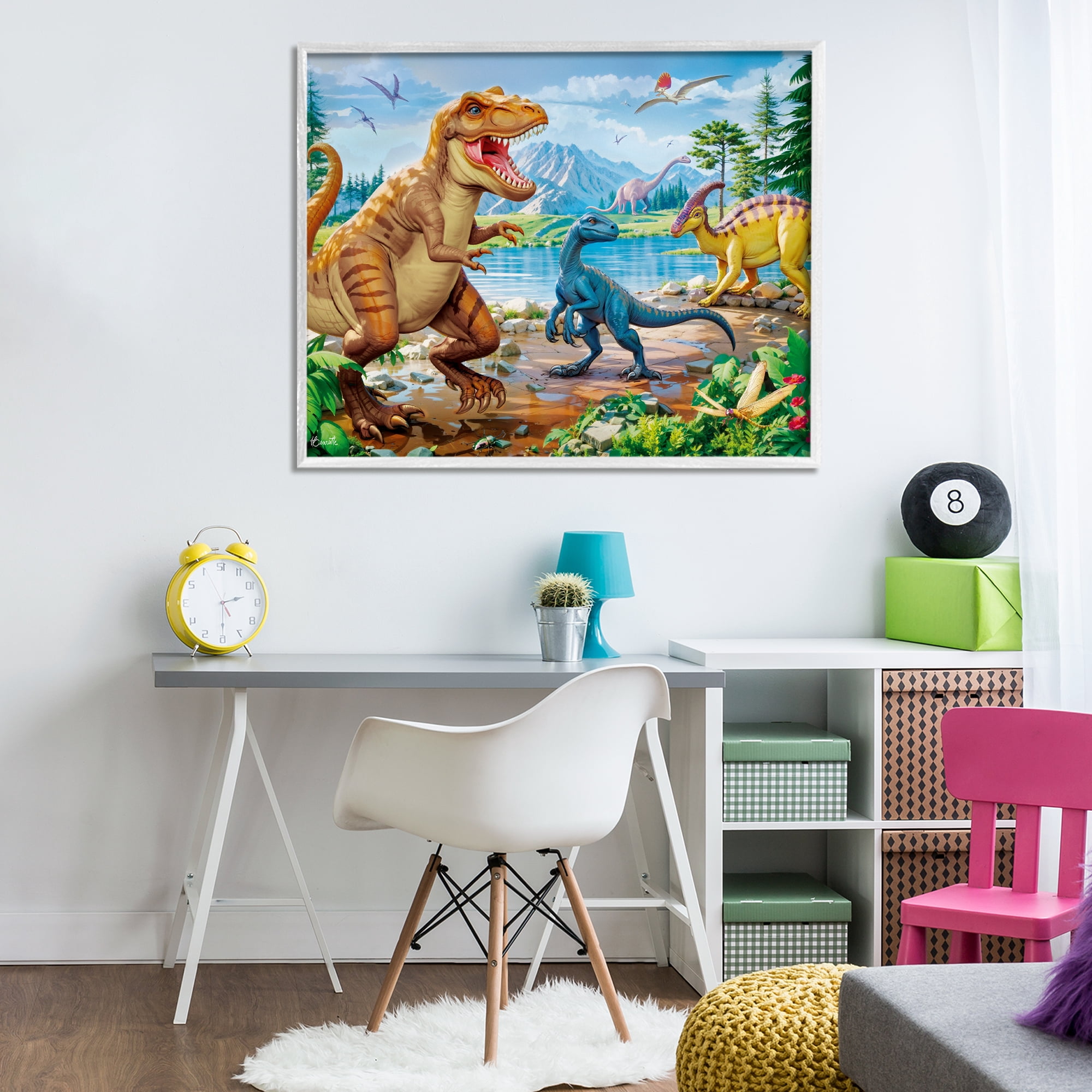 Stupell Industries Lush Jurassic Lakeside White Framed Giclee Art, design by Henriette Chinaglia