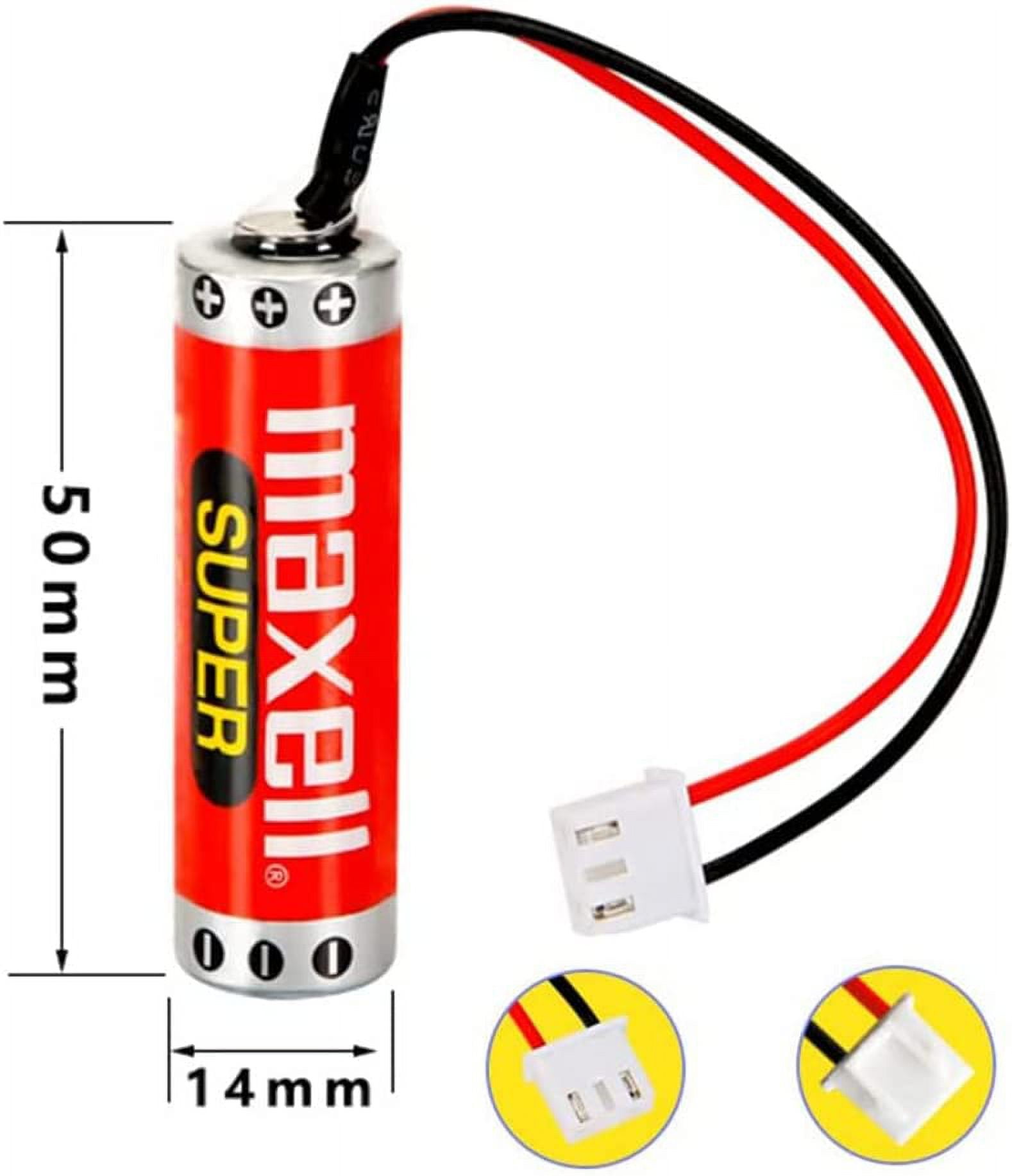 2Pcs ER6C AA PLC Battery 1800mah 3.6V Original MAXELL Replacement for FX F2-40BL FX1N PLC with Plug, ER6C AA/F2-40BL, 14*50.5mm