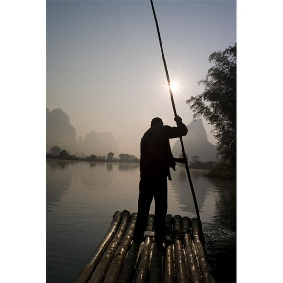 Posterazzi DPI1846215LARGE Man On Raft in Mountain Area - Yulong River Yangshuo China Poster Print, Large - 26 x 40