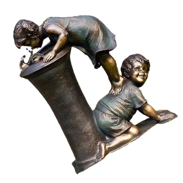 Ounissouiy Estatua de jardín para niño y niña, estatua de resina a presión de agua/baño/besos/estatua para beber, estatua de flores para exteriores, Decoración del hogar No. 4 Ounissouiy HA042871-04