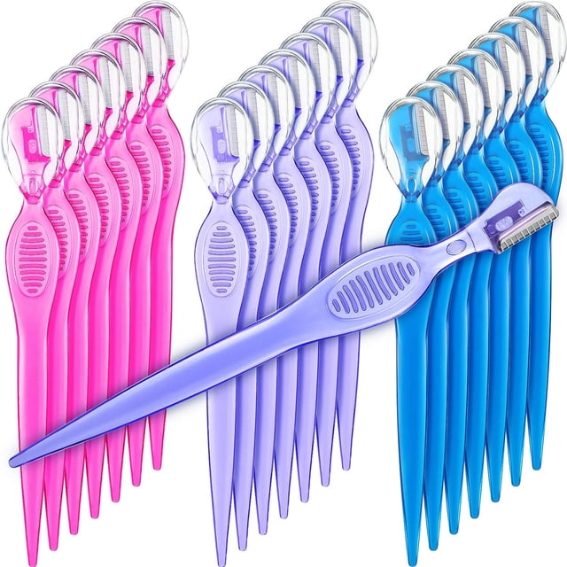 21 Pieces Eyebrow Razors Shaver Facial Razor Multipurpose Face Trimmers with Precision Cover for Women Makeup Face Care Tools (Rose Red, Blue, Purple)