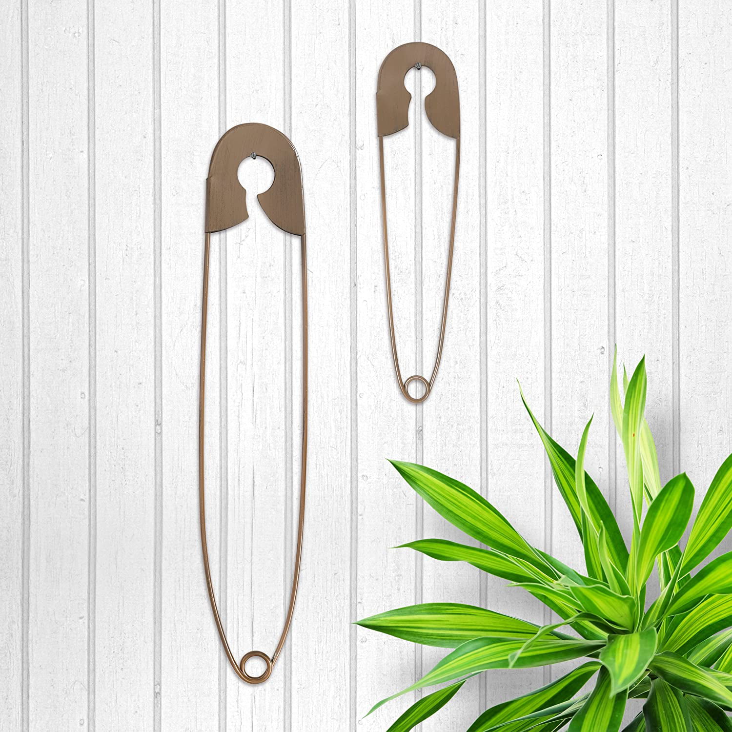 Set of 2 Large Hanging Safety Pins Rustic Color Laundry Room Wall Home Decoratio 