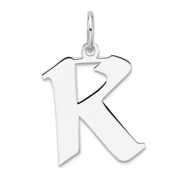 Small 925 Sterling Silver Rhodium Plated Artisan Block Letter K Initial Charm 21.9x12.52mm Wide 0.41mm Thick Pendant Nec