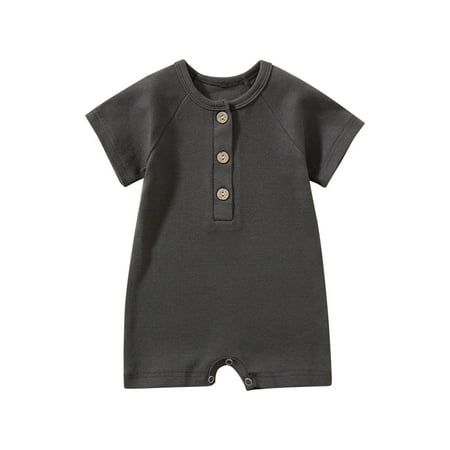 

Diufon T-Shirt Jumpsuit for Toddler Baby Summer Short Sleeve Bodysuit Solid Color Button Round Neck Rompers (3-6 Months Dark Gray)